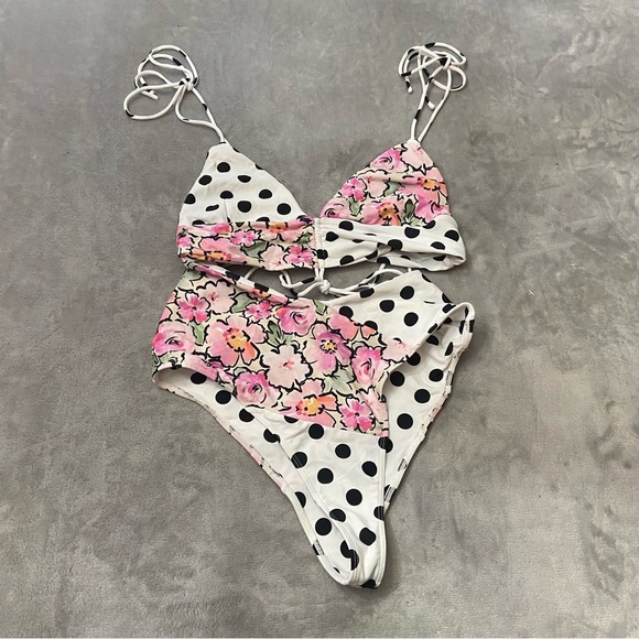 New! For love and lemons Neapolitan polka dot floral monokini 10448 - Picture 6 of 11